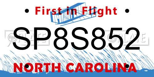 SP8S852 North Carolina License Plate