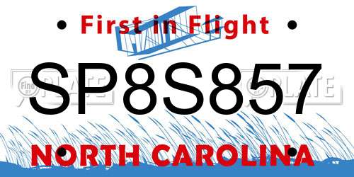 SP8S857 North Carolina License Plate