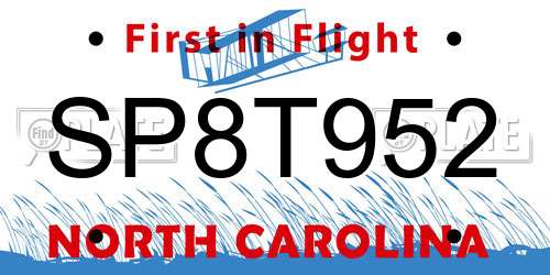 SP8T952 North Carolina License Plate