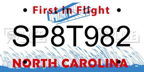 SP8T982 North Carolina License Plate