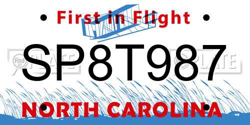 SP8T987 North Carolina License Plate