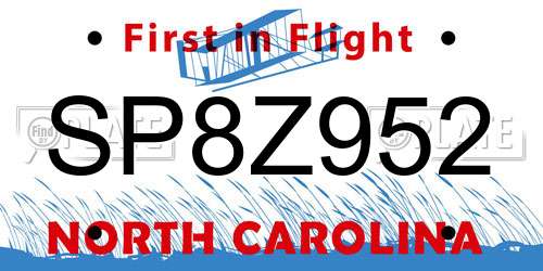 SP8Z952 North Carolina License Plate