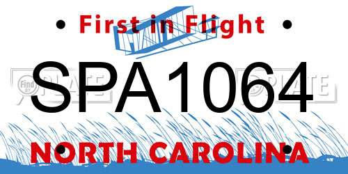 SPA1064 North Carolina License Plate