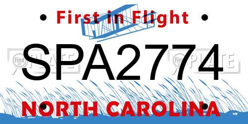 SPA2774 North Carolina License Plate