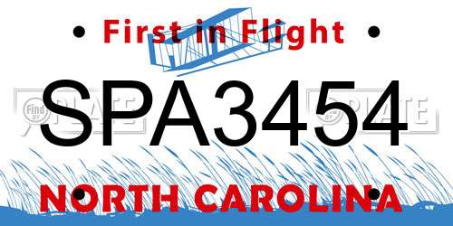 SPA3454 North Carolina License Plate