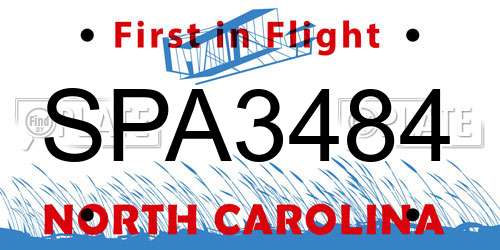 SPA3484 North Carolina License Plate