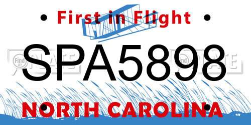 SPA5898 North Carolina License Plate