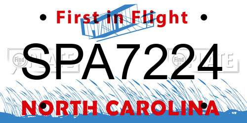SPA7224 North Carolina License Plate