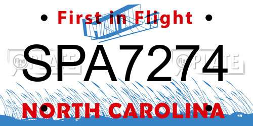 SPA7274 North Carolina License Plate