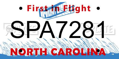 SPA7281 North Carolina License Plate