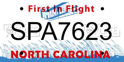 SPA7623 North Carolina License Plate