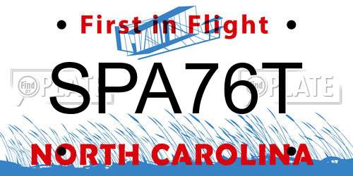 SPA76T North Carolina License Plate