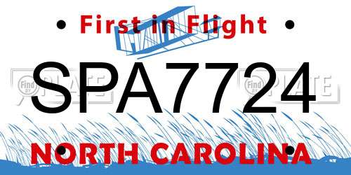 SPA7724 North Carolina License Plate