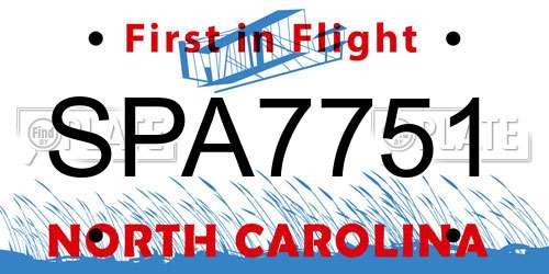 SPA7751 North Carolina License Plate