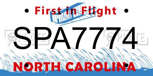 SPA7774 North Carolina License Plate