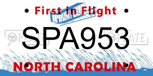 SPA953 North Carolina License Plate