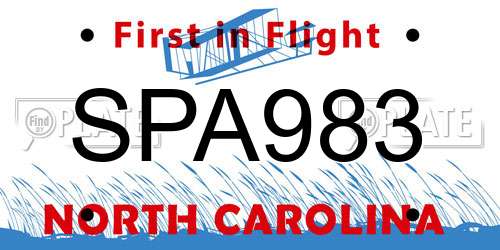 SPA983 North Carolina License Plate
