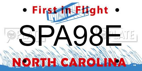 SPA98E North Carolina License Plate