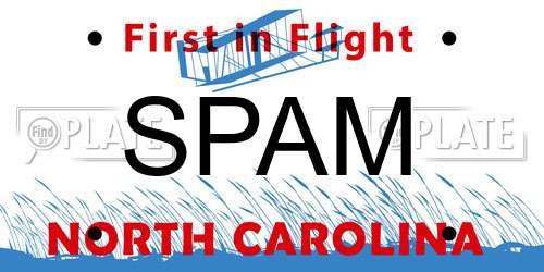 SPAM North Carolina License Plate