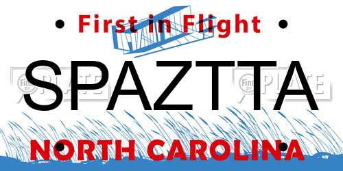 SPAZTTA North Carolina License Plate