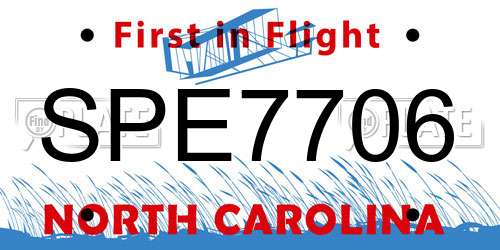 SPE7706 North Carolina License Plate