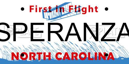 SPERANZA North Carolina License Plate