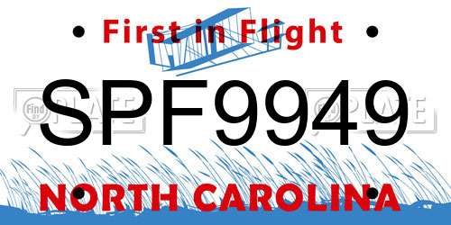 SPF9949 North Carolina License Plate