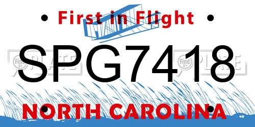 SPG7418 North Carolina License Plate