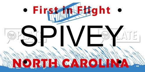 SPIVEY North Carolina License Plate
