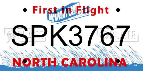 SPK3767 North Carolina License Plate