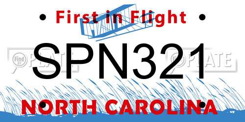 SPN321 North Carolina License Plate