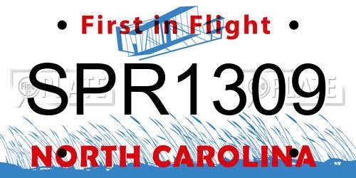 SPR1309 North Carolina License Plate