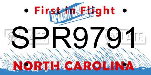 SPR9791 North Carolina License Plate
