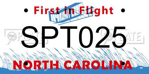 SPT025 North Carolina License Plate