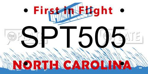 SPT505 North Carolina License Plate