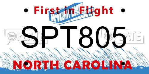 SPT805 North Carolina License Plate