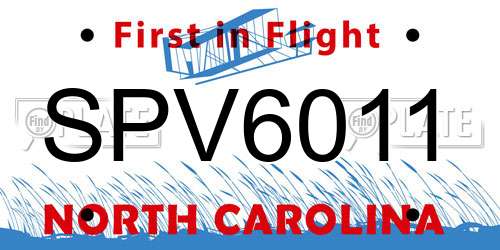 SPV6011 North Carolina License Plate