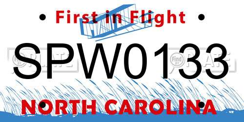 SPW0133 North Carolina License Plate