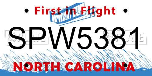 SPW5381 North Carolina License Plate