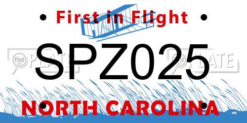 SPZ025 North Carolina License Plate
