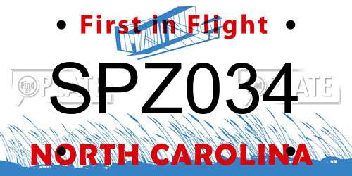 SPZ034 North Carolina License Plate