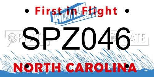 SPZ046 North Carolina License Plate