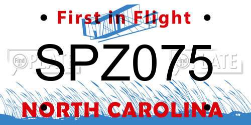 SPZ075 North Carolina License Plate