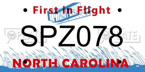 SPZ078 North Carolina License Plate