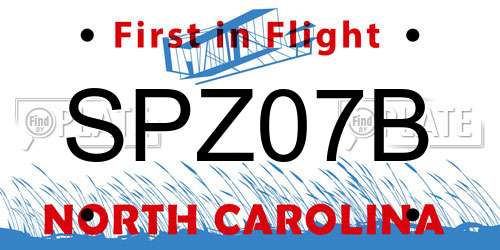 SPZ07B North Carolina License Plate