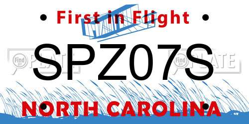 SPZ07S North Carolina License Plate