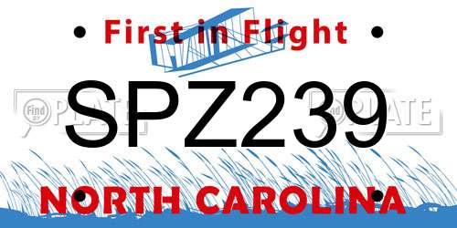 SPZ239 North Carolina License Plate