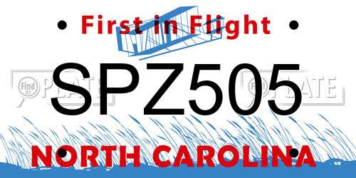 SPZ505 North Carolina License Plate