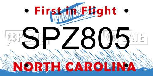 SPZ805 North Carolina License Plate
