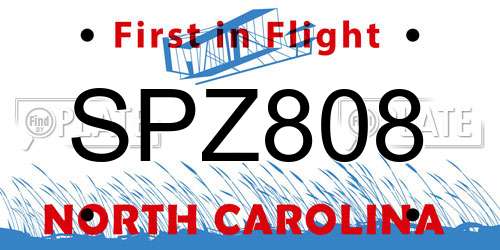 SPZ808 North Carolina License Plate
